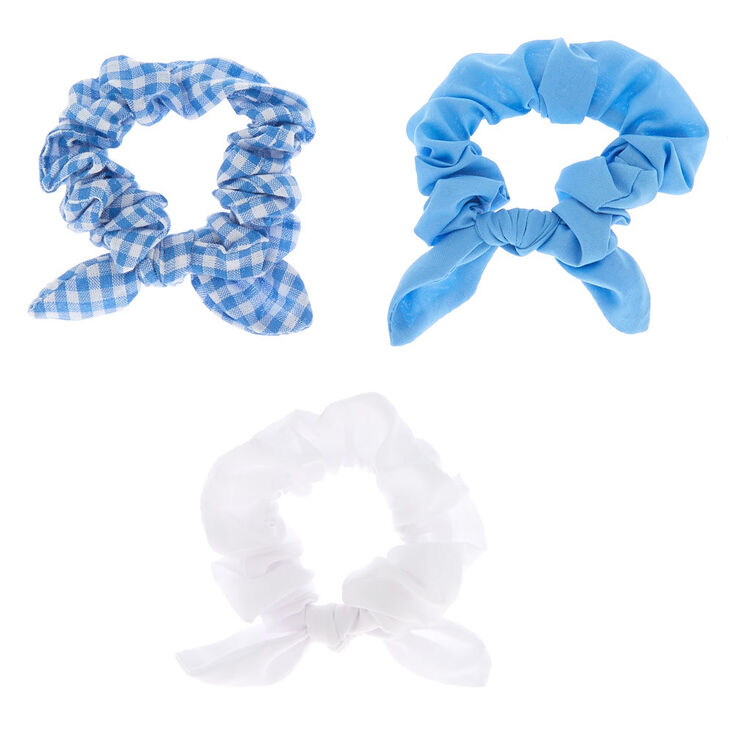 Claire&#39;s Club Small Gingham Bow Hair Scrunchies - Blue, 3 Pack,