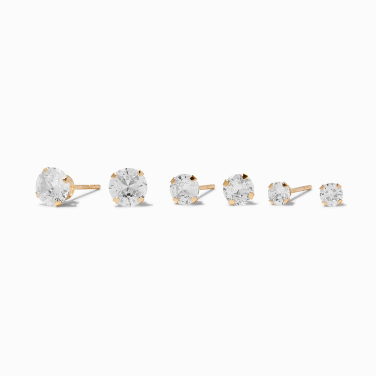 C LUXE by Claire&#39;s 14k Yellow Gold Cubic Zirconia 3MM/4MM/5MM Stud Earrings - 3 Pack,