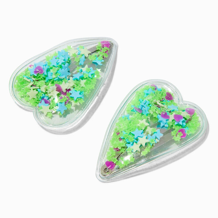 Claire&#39;s Club Green Shaker Heart Snap Hair Clips - 2 Pack,