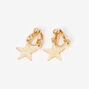 Gold Sandblasted Star Clip On Drop Earrings,