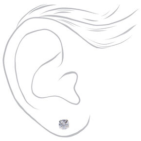 Silver-tone Cubic Zirconia 3MM, 4MM, 5MM Round Stud Earrings - 3 Pack ,
