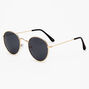 Gold-tone Black Lens Round Sunglasses,