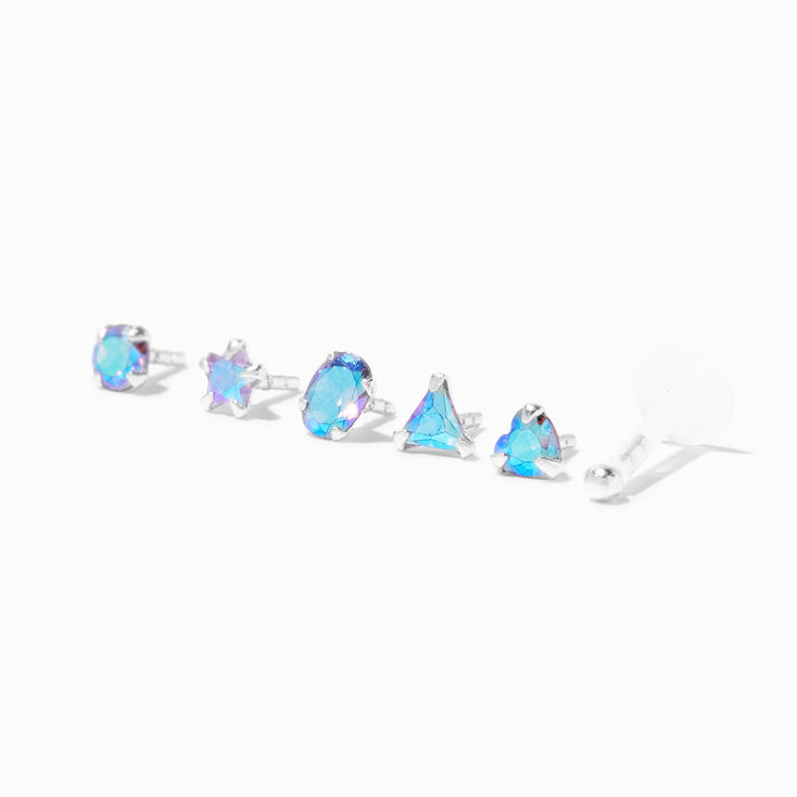Sterling Silver Iridescent Shaped Stud 16G Helix Earrings - 6 Pack,