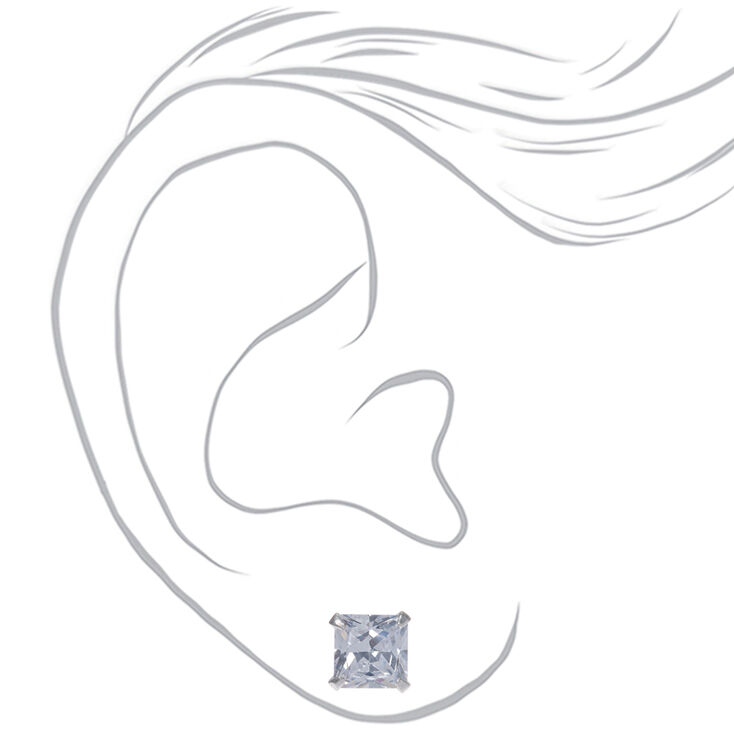 Sterling Silver Cubic Zirconia 7MM Square Stud Earrings,