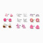 Pink Unicorn &amp; Donut Mixed Stud Earrings - 9 Pack ,