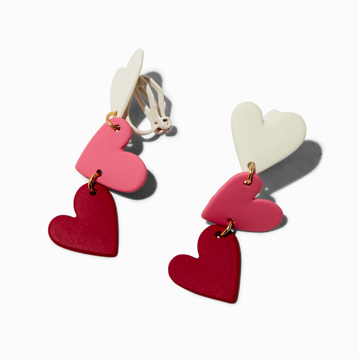 Triple Heart 1.5&quot; Clip On Drop Earrings,