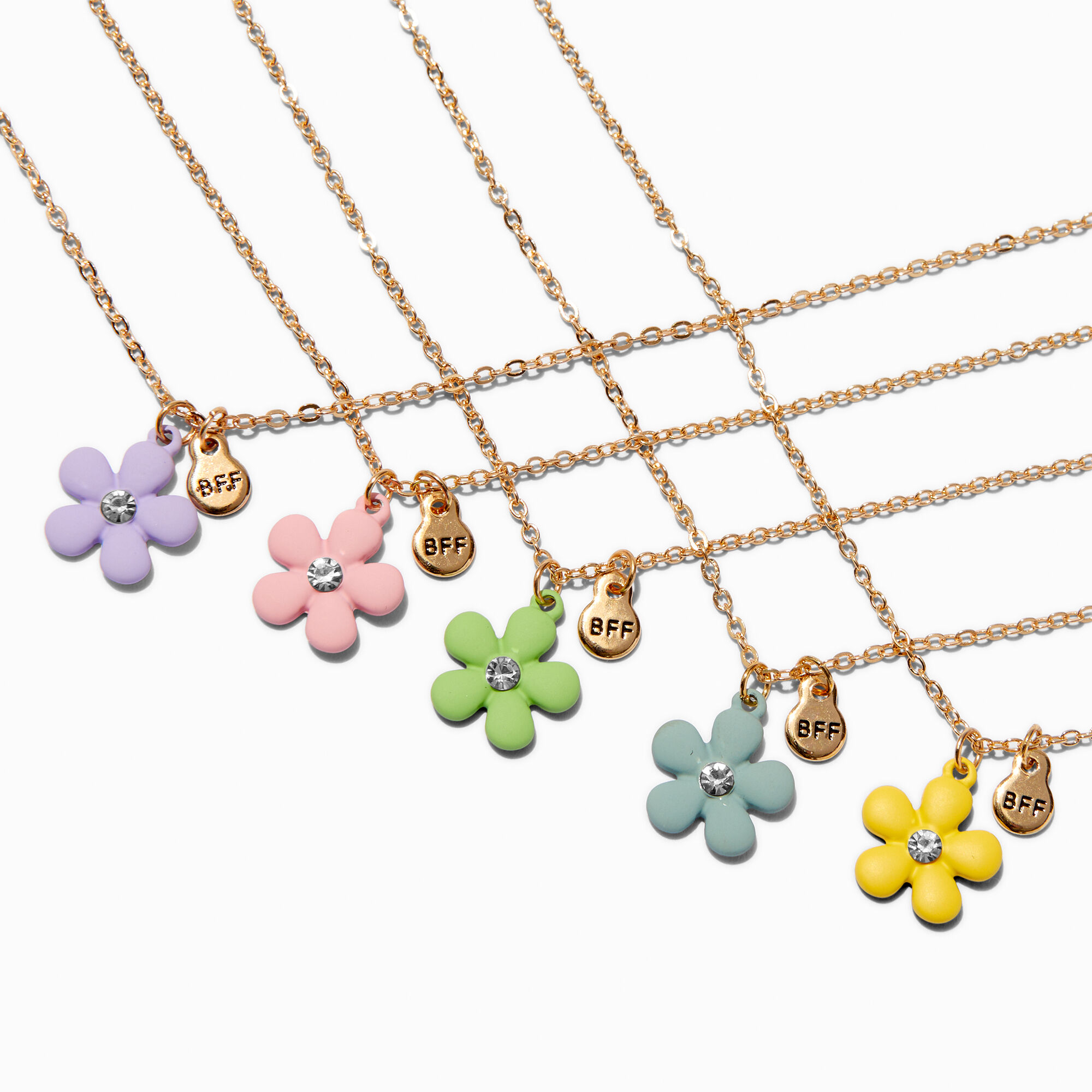 Best Friends Matte Pastel Flower Pendant Necklaces - 5 Pack,
