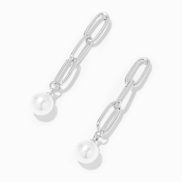 Pearl &amp; Silver Chain 2&quot; Drop Earrings,