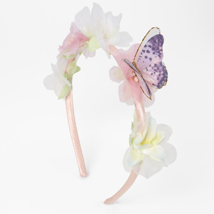 Claire&#39;s Club Pastel Pink Floral Butterfly Headband,
