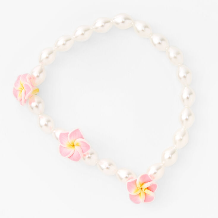 Tropical Hibiscus Pearl Beaded Stretch Bracelet,