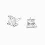 Silver-tone Cubic Zirconia 8MM Square Stud Earrings,