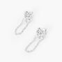 Sterling Silver Embellished Heart Front and Back Chain Stud Earrings,