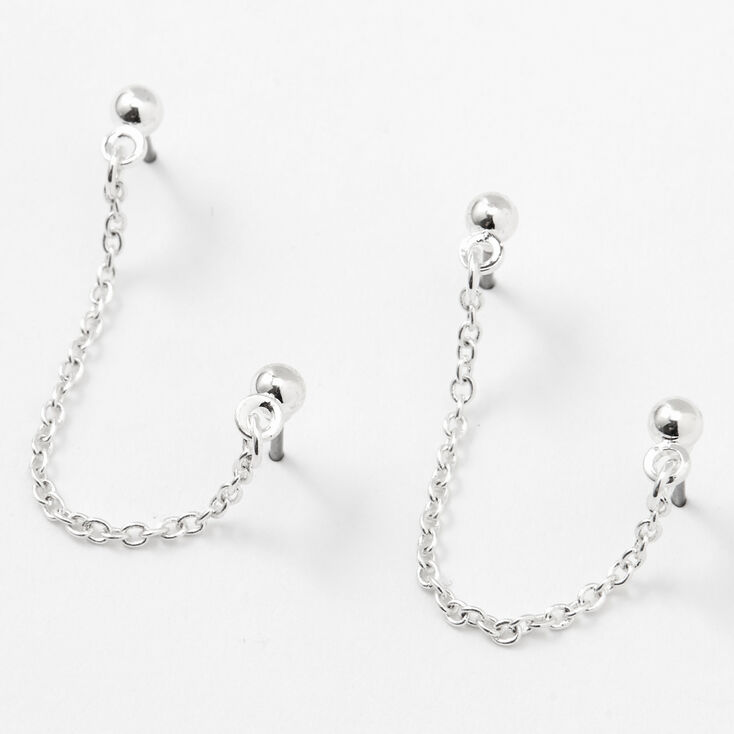 Silver 3MM Ball Connector Chain Stud Earrings,