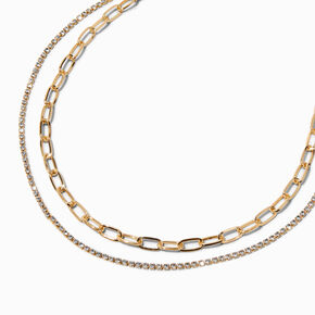 Gold-tone Paperclip Chain &amp; Crystal Multi-Strand Necklace,