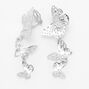 Silver 2&quot; Filigree Triple Butterfly Clip On Drop Earrings,