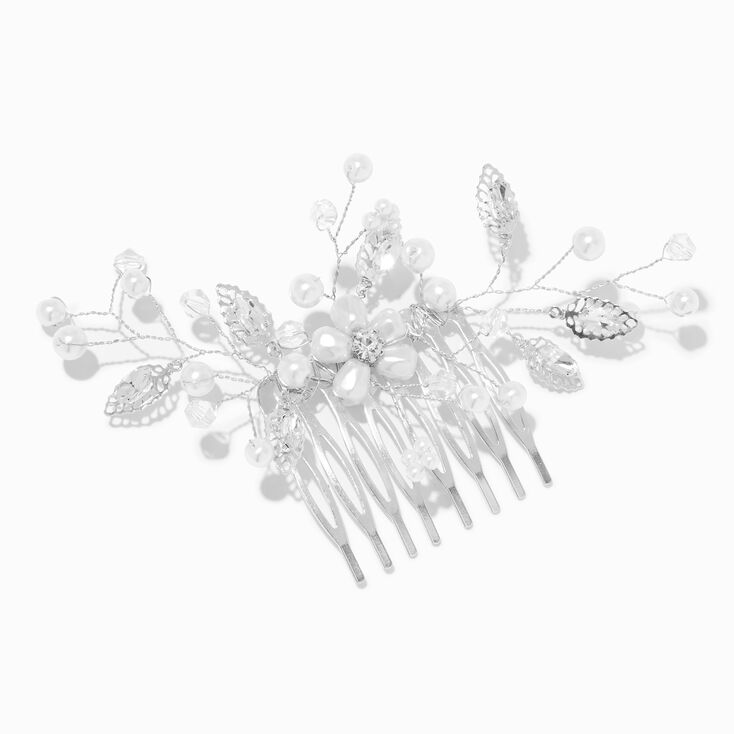 Silver Crystal Floral Spray Hair Comb,