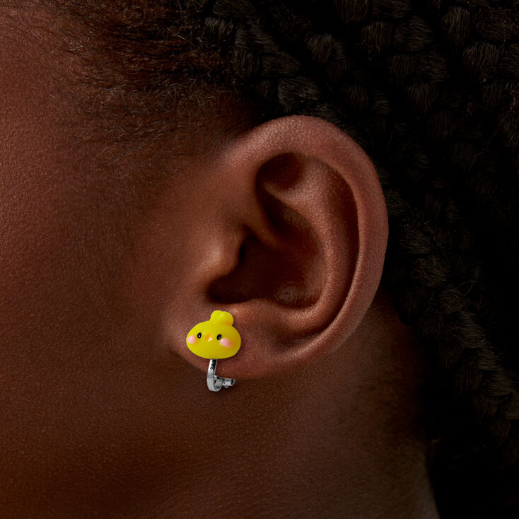 Yellow Chick Glow in the Dark Clip On Stud Earrings,