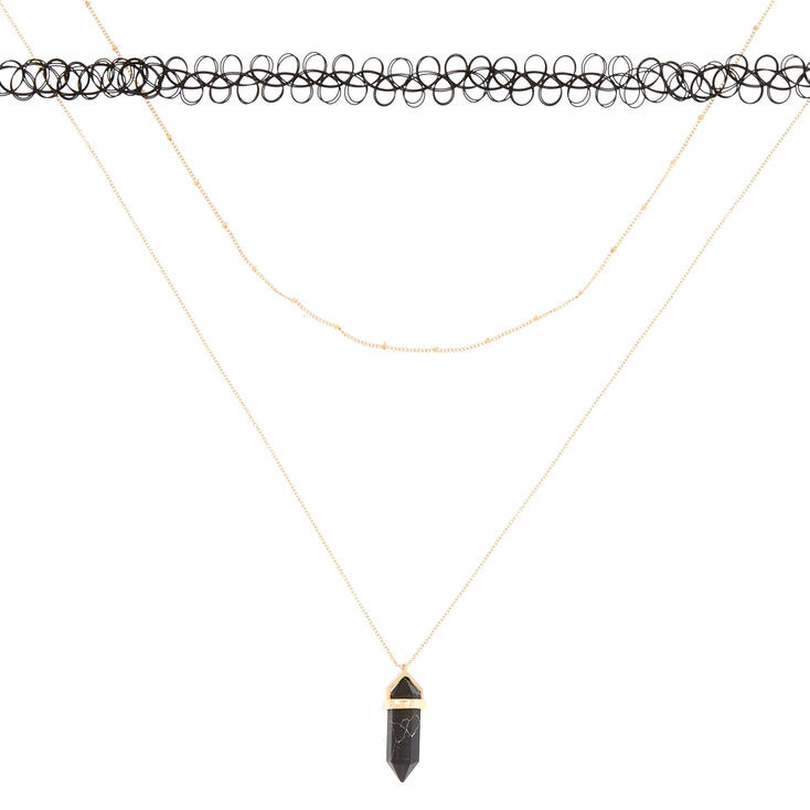 Black Marble Stone Necklace Set,