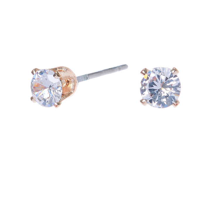 Rose Gold-tone Cubic Zirconia 4MM Round Stud Earrings,
