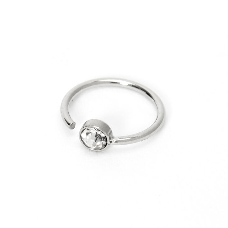 Silver 20G Crystal Hoop Nose Ring,