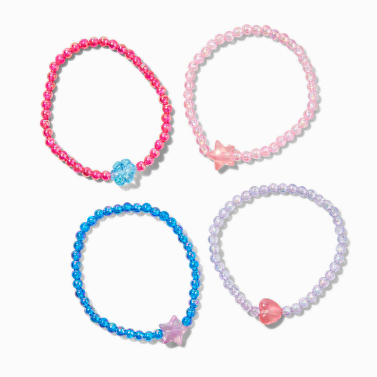 Claire&#39;s Club Holographic Jewel Tone Seed Bead Stretch Bracelets - 4 Pack,