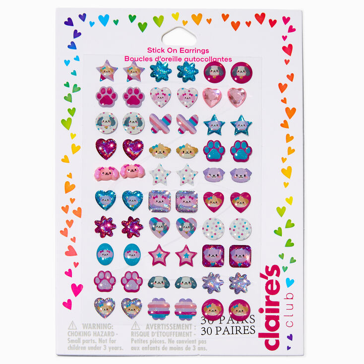 Claire&#39;s Club Dogs Stick On Earrings - 30 Pack,