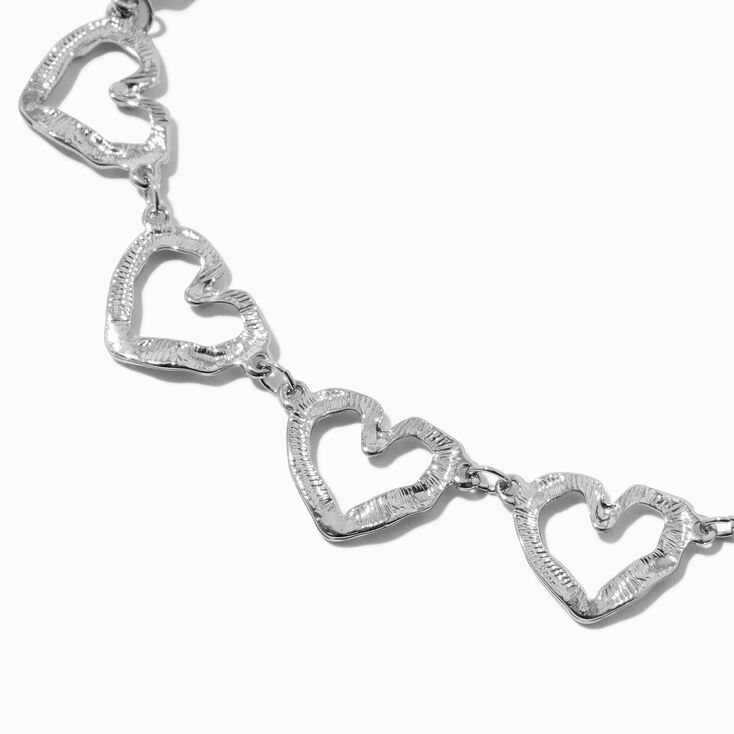 Silver-tone Textured Heart Chain Necklace,