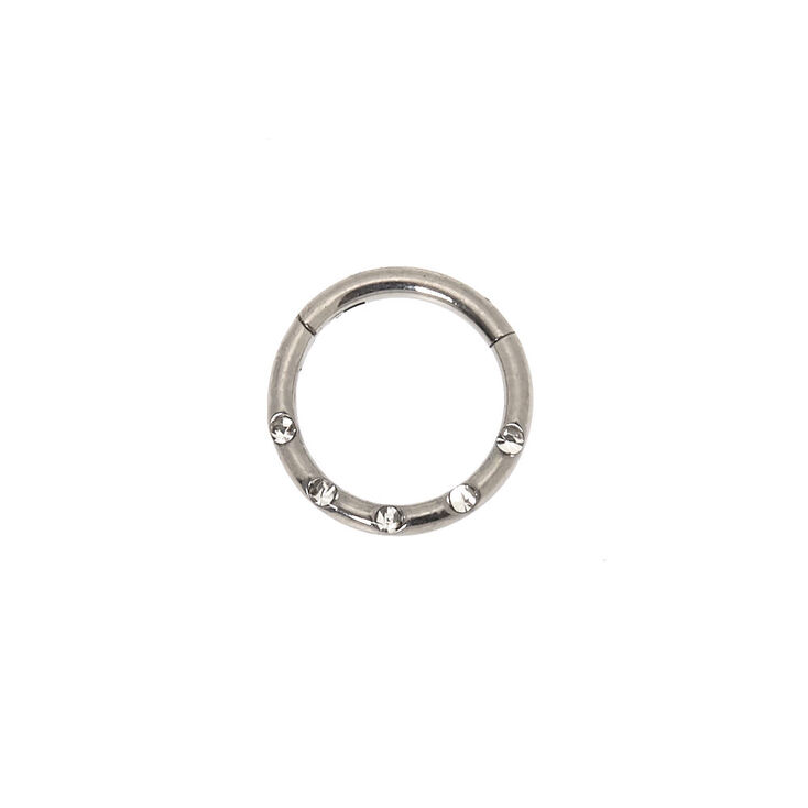 Silver Titanium Crystal Cartilage Clicker Hoop Earring,