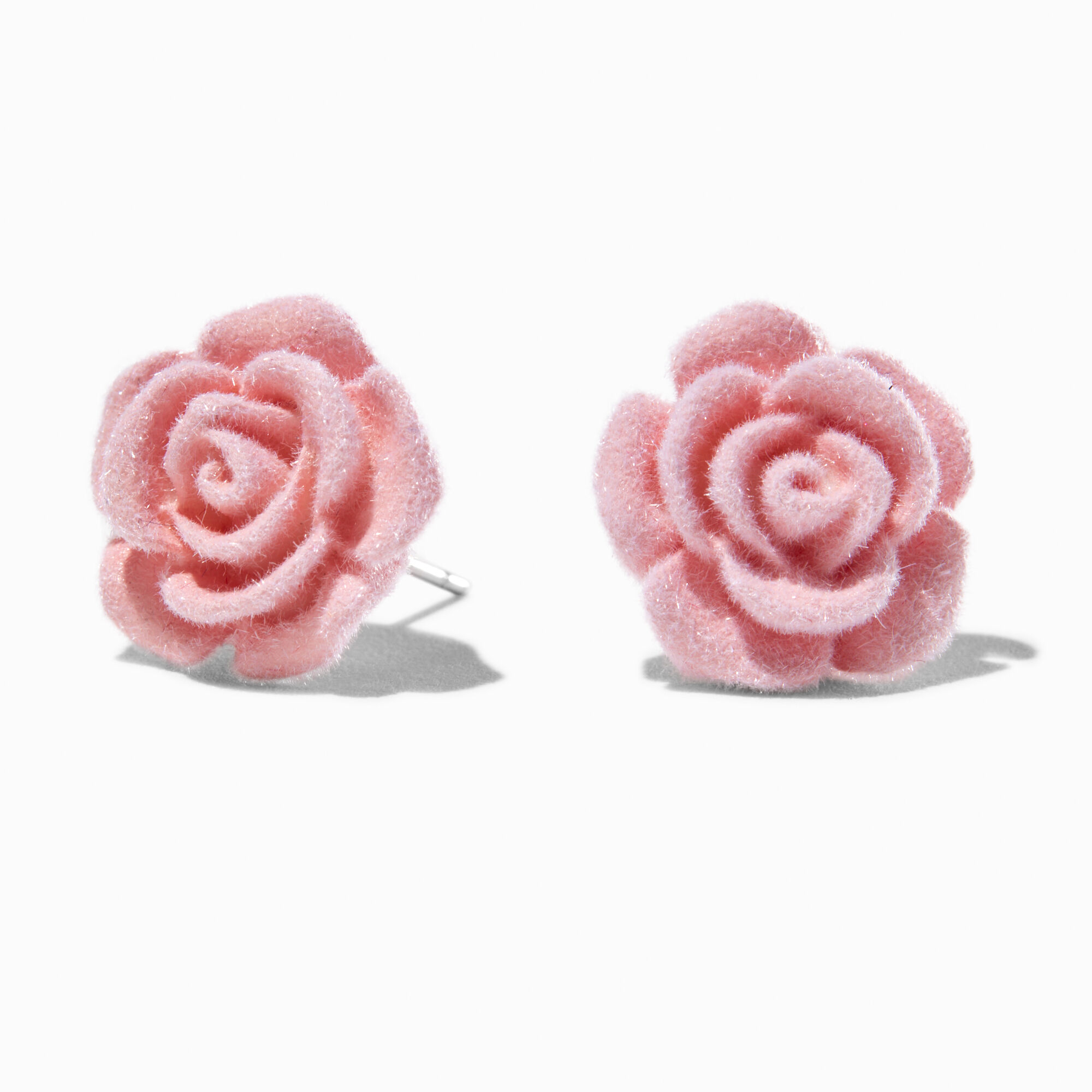 Carved Pink Velvet Rose Stud Earrings,