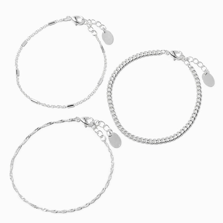 Claire&#39;s Recycled Jewelry Silver-tone Mixed Chain Bracelets - 3 Pack,