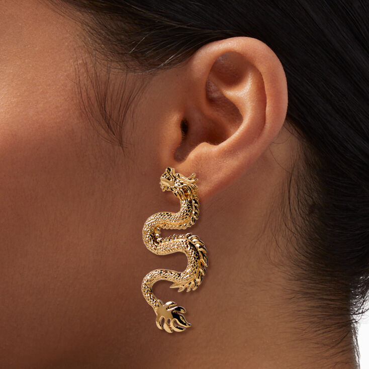Gold-tone Dragon 2&quot; Drop Earrings,
