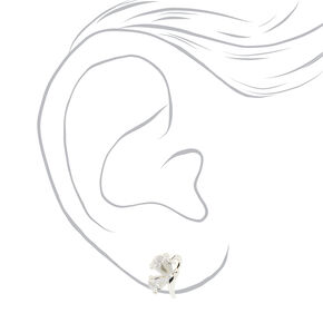 Silver Cubic Zirconia Half Butterfly Stud Earrings,