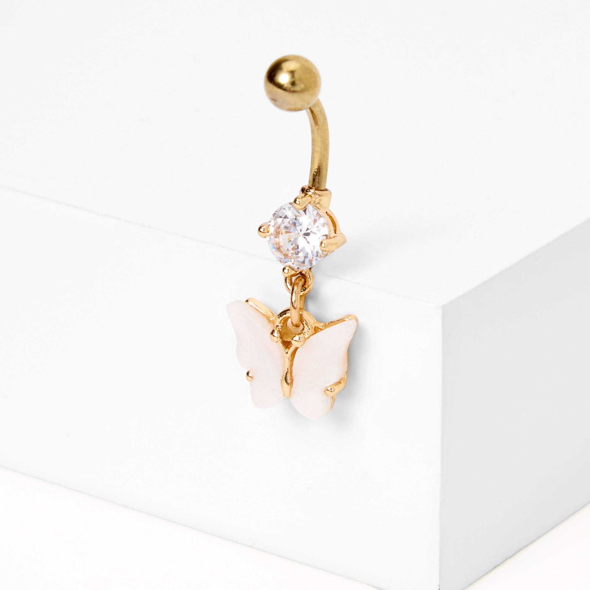 gold14g embellished butterfly dangle belly ring