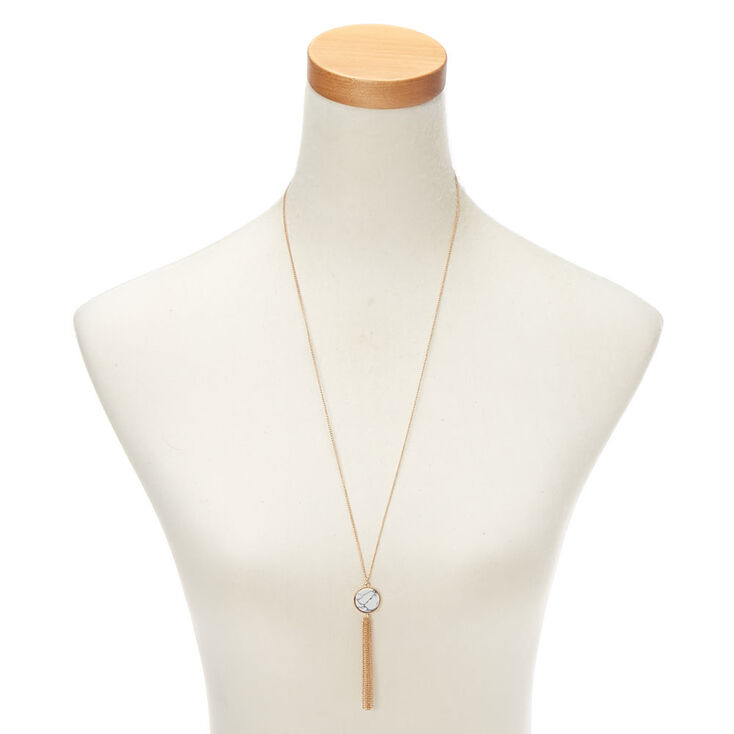 Gold Marble Long Pendant Necklace - White,