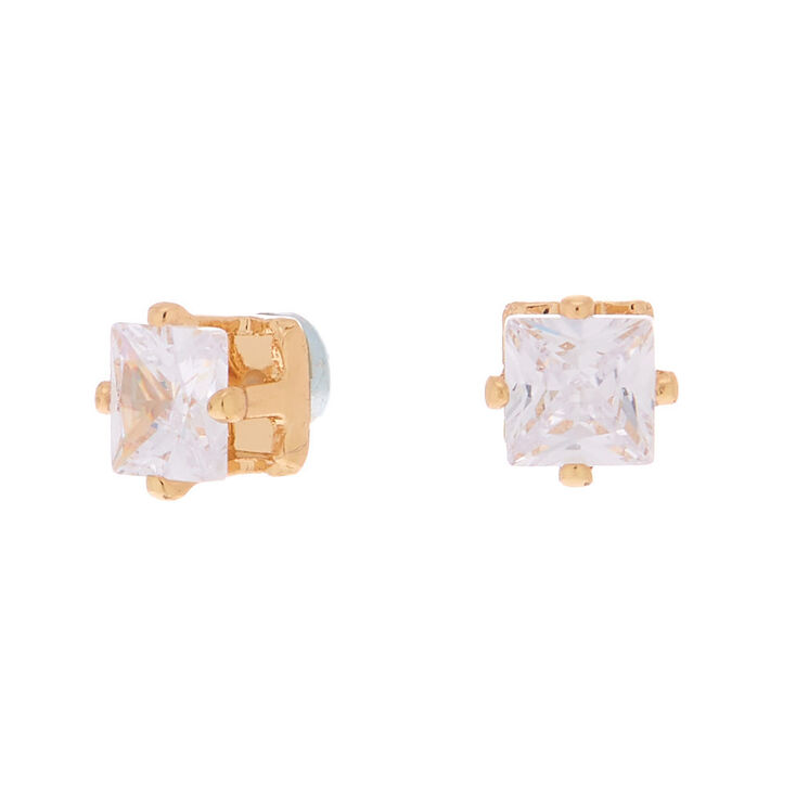 Gold Cubic Zirconia Square Magnetic Stud Earrings - 5MM,