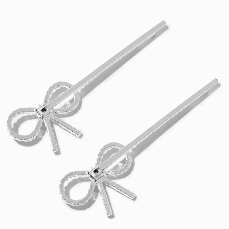 Silver-tone Pearl Rhinestone Bow Hair Pins - 2 Pack ,