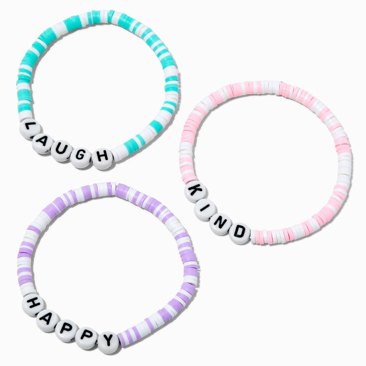 Claire&#39;s Club Pastel Fimo Clay Beaded Word Stretch Bracelets - 3 Pack,