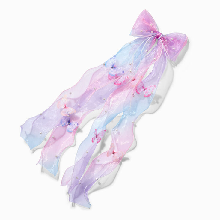 Pastel Butterfly Pearl Long Tail Hair Bow Clip,