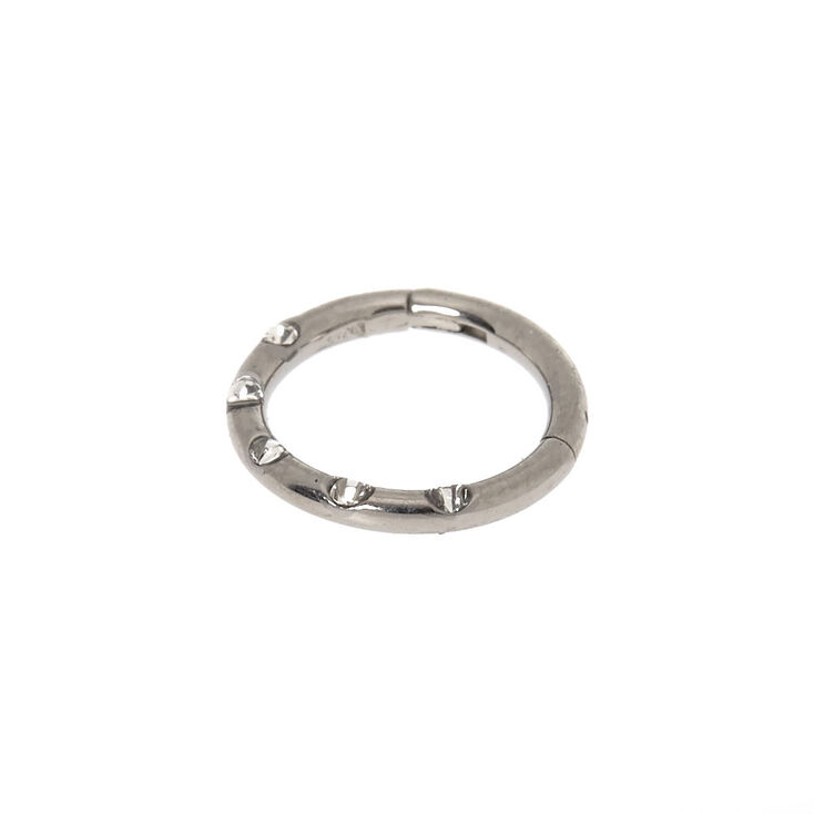 Silver Titanium Crystal Cartilage Clicker Hoop Earring,