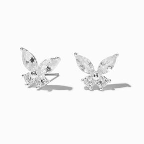 Silver-tone Cubic Zirconia Butterfly Stud Earrings,