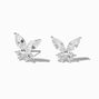 Silver-tone Cubic Zirconia Butterfly Stud Earrings,