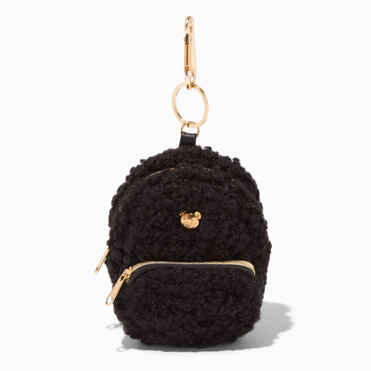 Golden Bear Black Sherpa Mini Backpack Keychain,