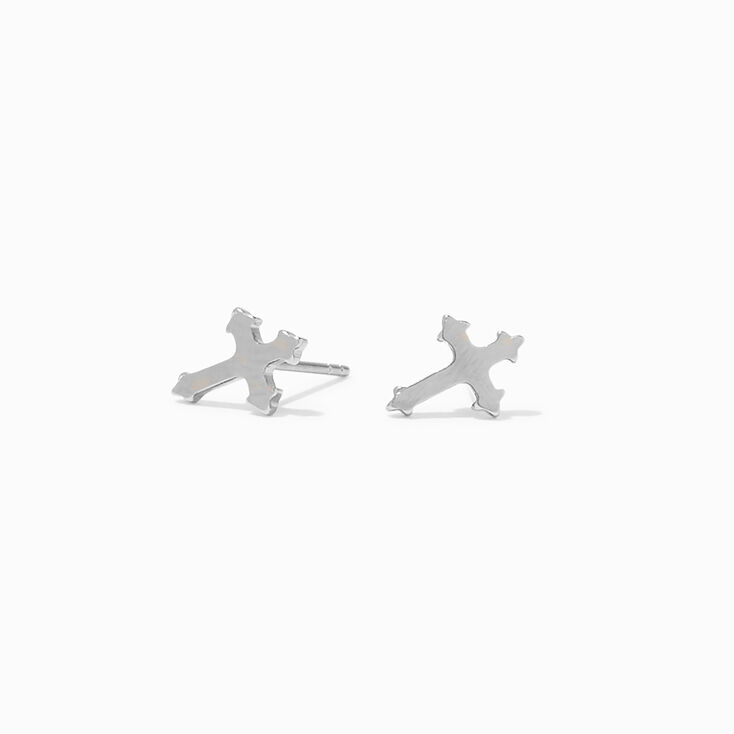 C LUXE by Claire&#39;s Silver-tone Titanium Cross Stud Earrings,