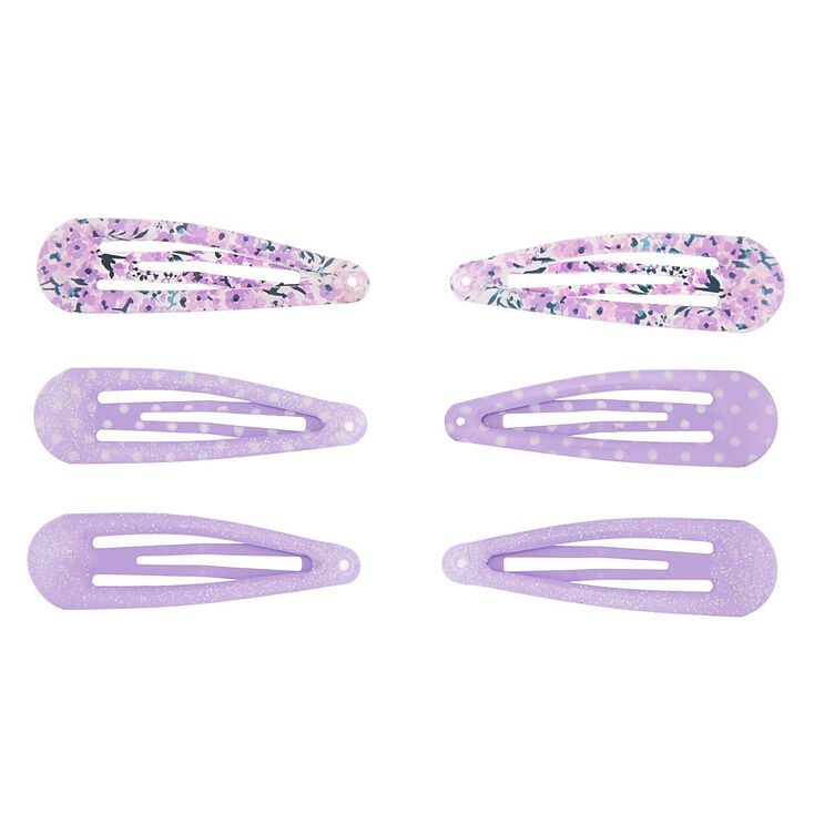 Claire&#39;s Club Floral Snap Hair Clips - Purple, 6 Pack,