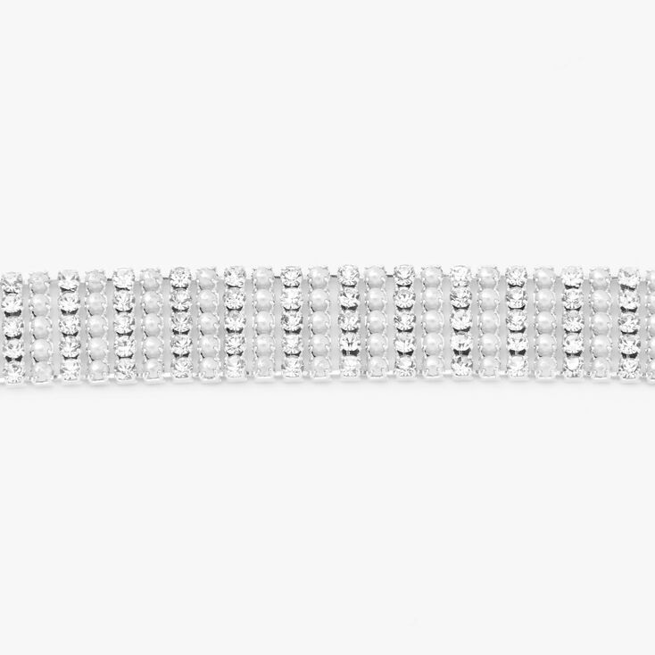 Silver Rhinestone Pearl Choker Necklace,