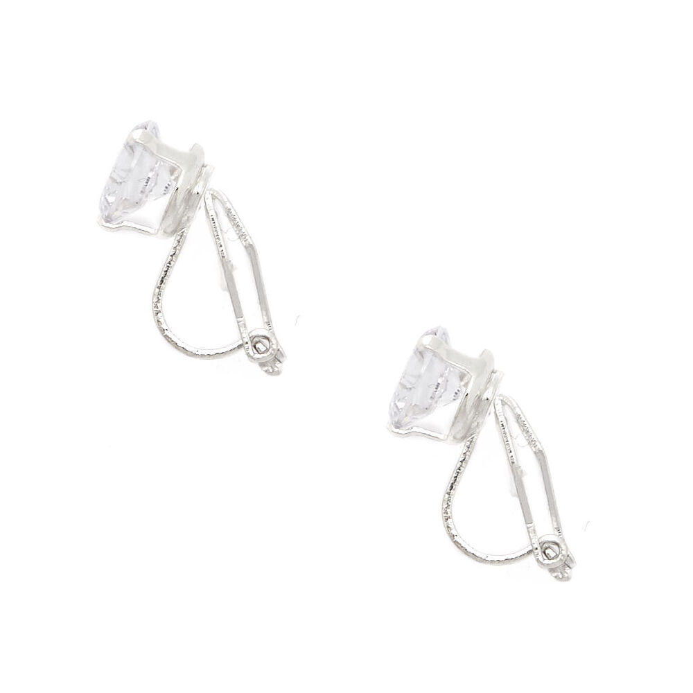 Silver-tone Cubic Zirconia Round 7mm Clip-On Earrings,