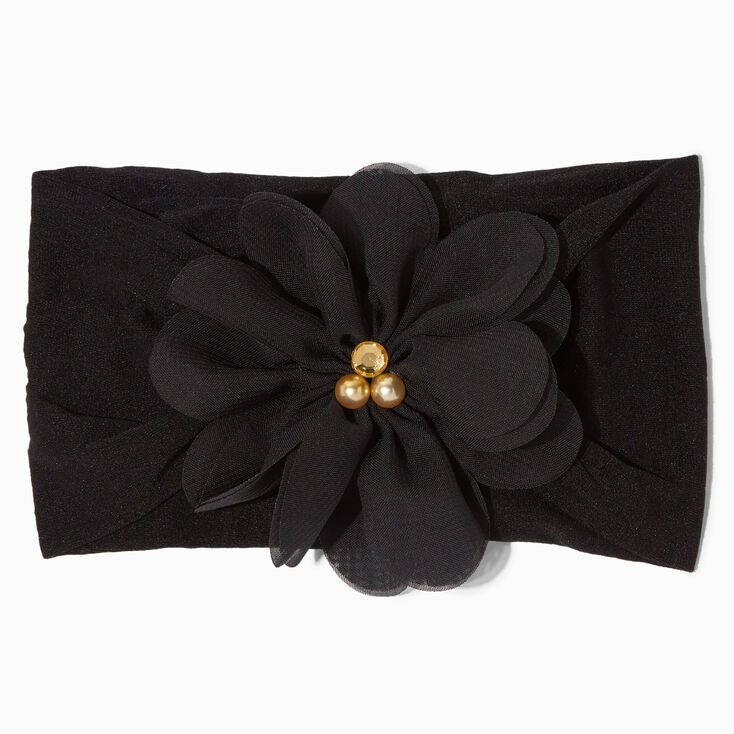 Claire&#39;s Club Black Chiffon Flower Headwrap,