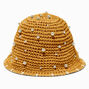 Pearl-Studded Woven Bucket Hat,