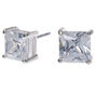 Silver Cubic Zirconia 7MM Square Stud Earrings,
