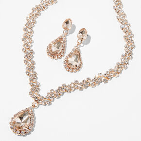 Rose Gold Crystal Teardrop V-Neck Jewelry Set - 2 Pack,